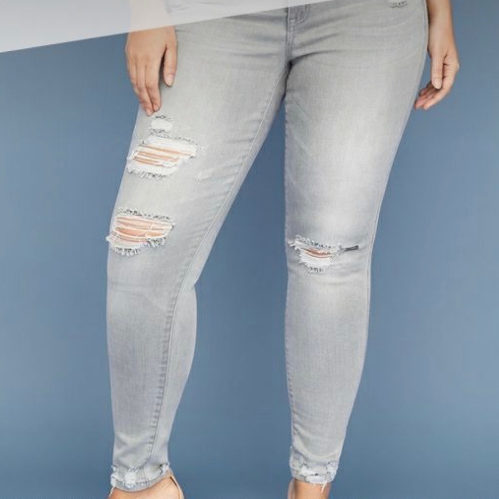 Lane Bryant super skinny grey distressed jeans sz 16